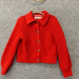 Mini Boden Girls Cardigan Sweater 3 4Y Red Tomato Collared Chunky Knit School